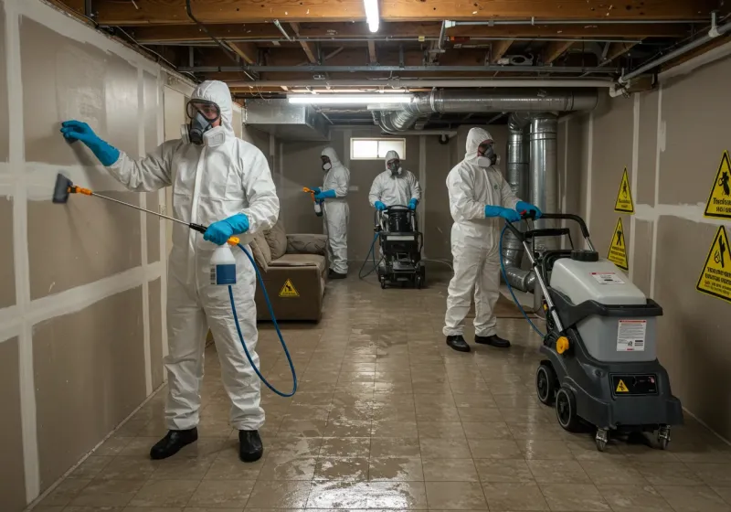 Basement Moisture Removal and Structural Drying process in De Graff, OH
